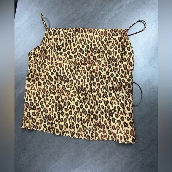 Zara Cami Crop Leopard Animal Print Chain Straps Satin Cami Blouse Tank Top - Picture 5 of 10